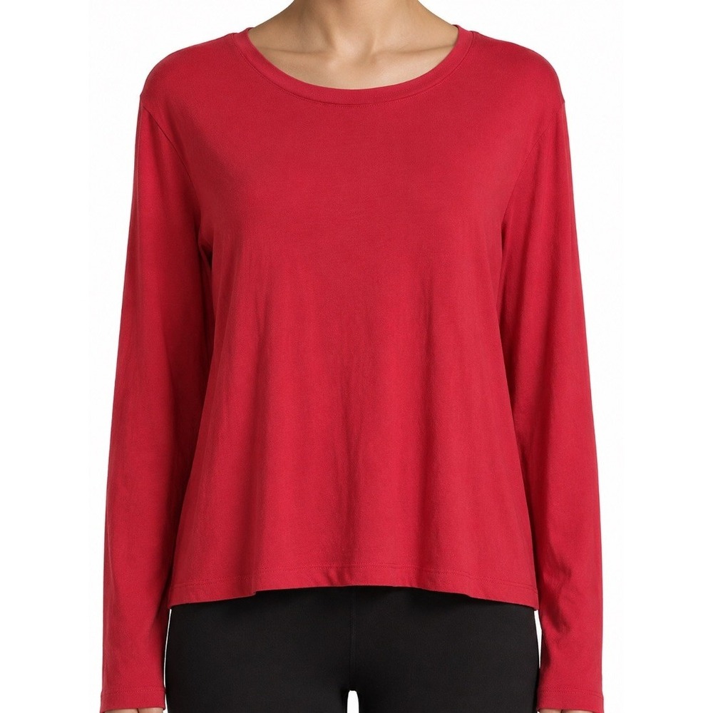 Lands End Womens Long Sleeve Crew Neck Top Red 100% Cotton Size M